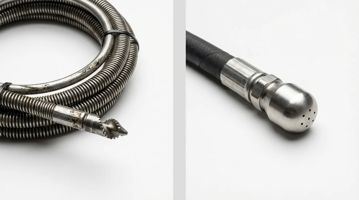 Drain snake cable and hydro jetting nozzle used for drain cleaning in Troup, TX