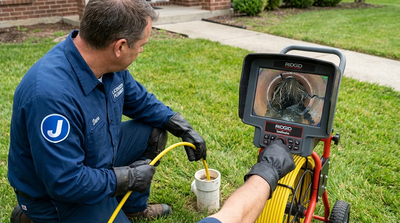 Sewer camera inspection being performed by Johns Plumbing LLC in Troup