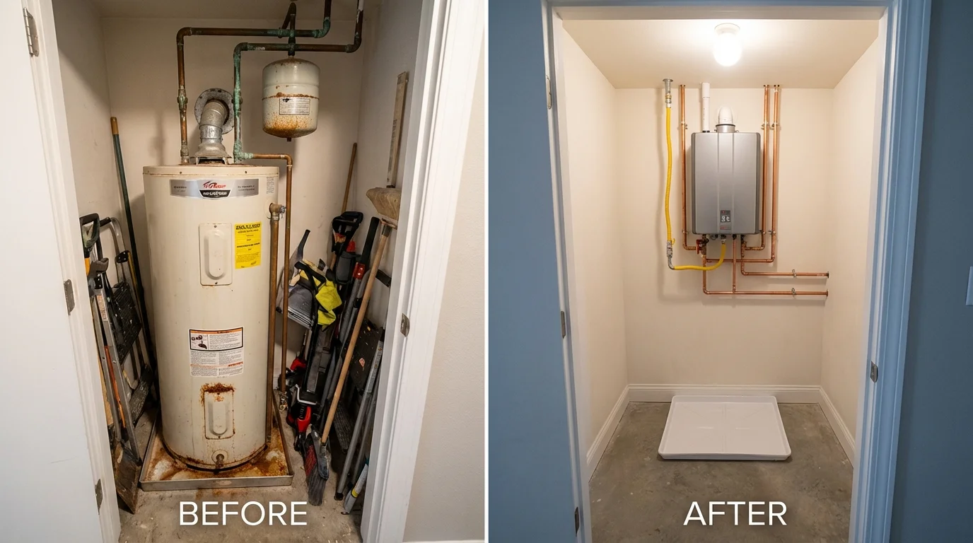 Tank water heater versus wall-mounted tankless unit comparison for Troup, TX homeowners